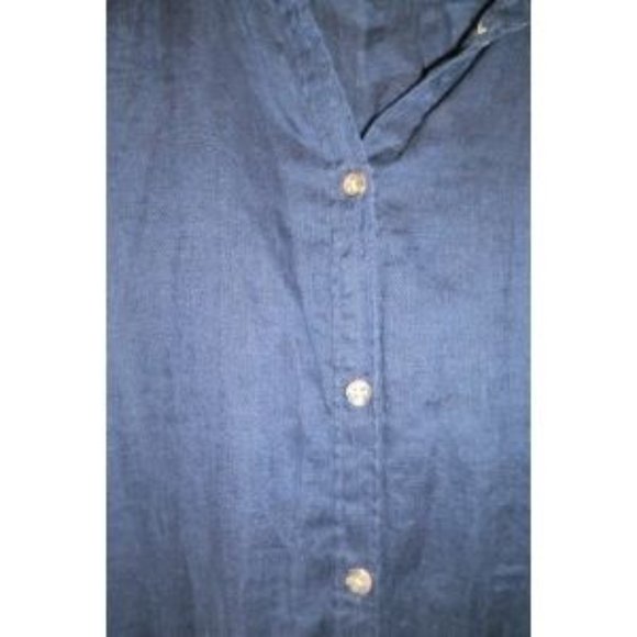 Linen Navy Blue Maternity Button Down Top - Picture 2 of 5
